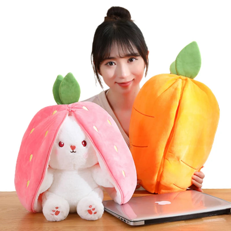 20-45cm Strawberry Rabbit In Carrot Bag Plush Toys