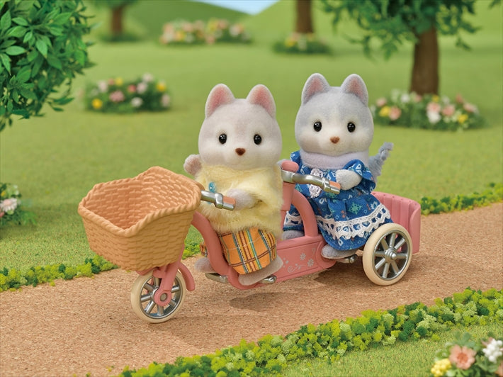 Sylvanian Families Tandem Cycling Set - Husky Sister & Brother Free Gift