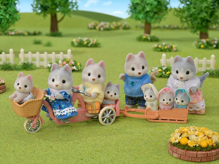 Sylvanian Families Tandem Cycling Set - Husky Sister & Brother Free Gift