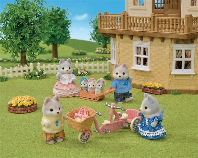 Sylvanian Families Tandem Cycling Set - Husky Sister & Brother Free Gift