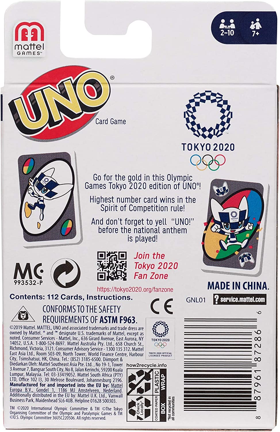 Uno Olympic Games Tokyo 2020 Edition Mattel