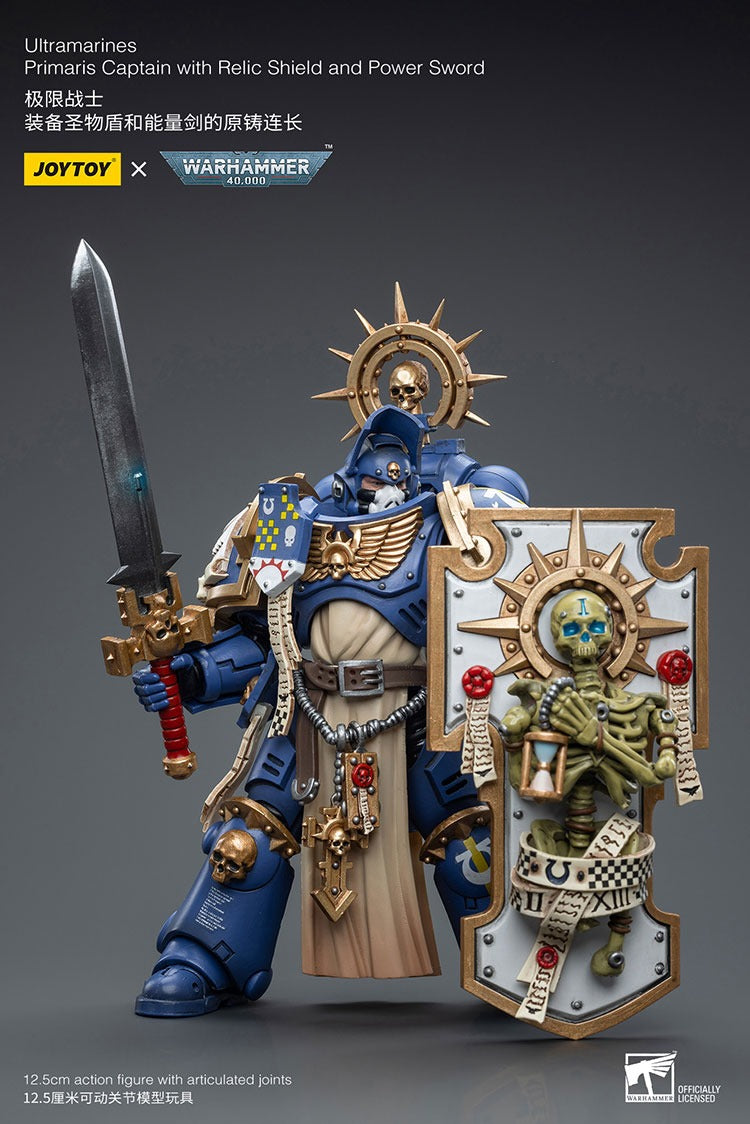 JOYTOY Warhammer 40K Ultramarines Primaris Captain with Relic Shield and Power Sword JT6465