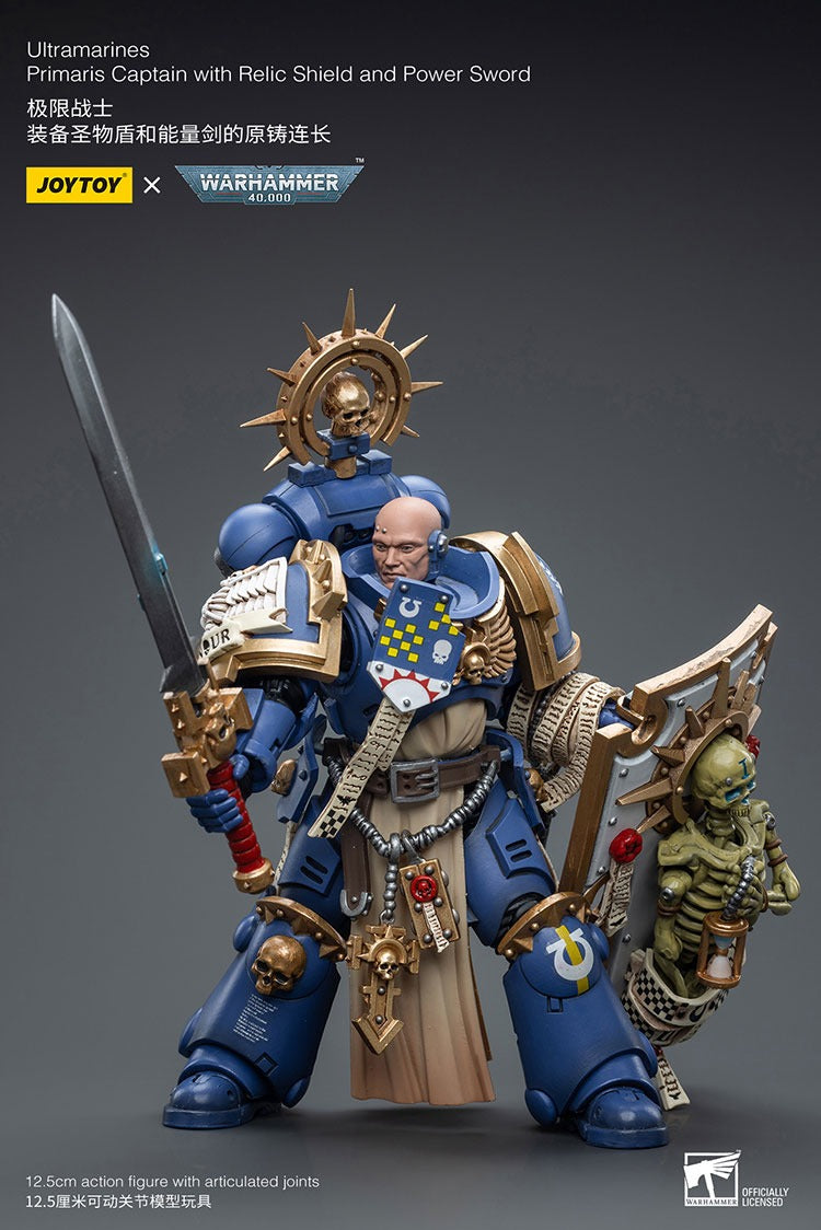 JOYTOY Warhammer 40K Ultramarines Primaris Captain with Relic Shield and Power Sword JT6465