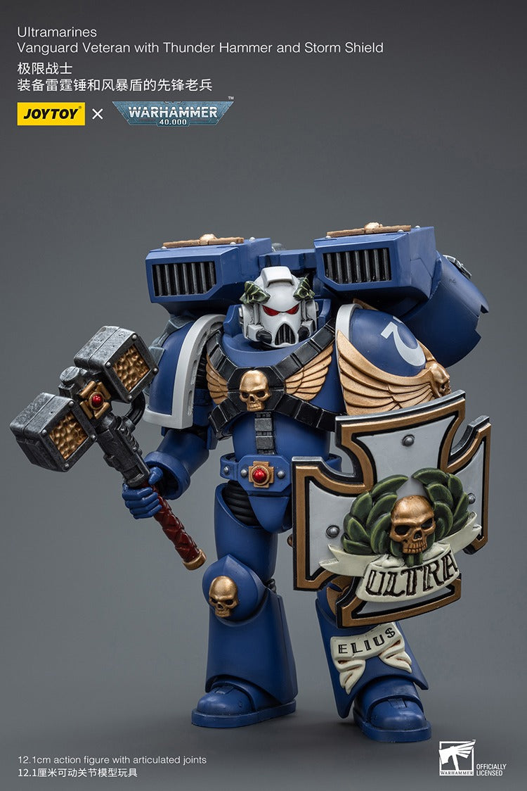 JOYTOY Warhammer 40K Ultramarines Vanguard Veteran with Thunder Hammer and Storm Shield JT8032