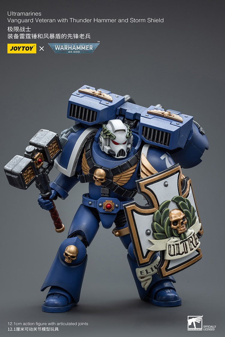 JOYTOY Warhammer 40K Ultramarines Vanguard Veteran with Thunder Hammer and Storm Shield JT8032