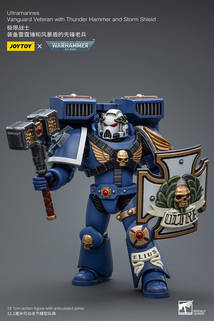 JOYTOY Warhammer 40K Ultramarines Vanguard Veteran with Thunder Hammer and Storm Shield JT8032