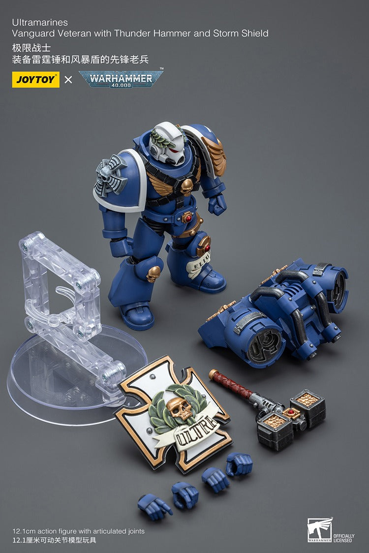 JOYTOY Warhammer 40K Ultramarines Vanguard Veteran with Thunder Hammer and Storm Shield JT8032