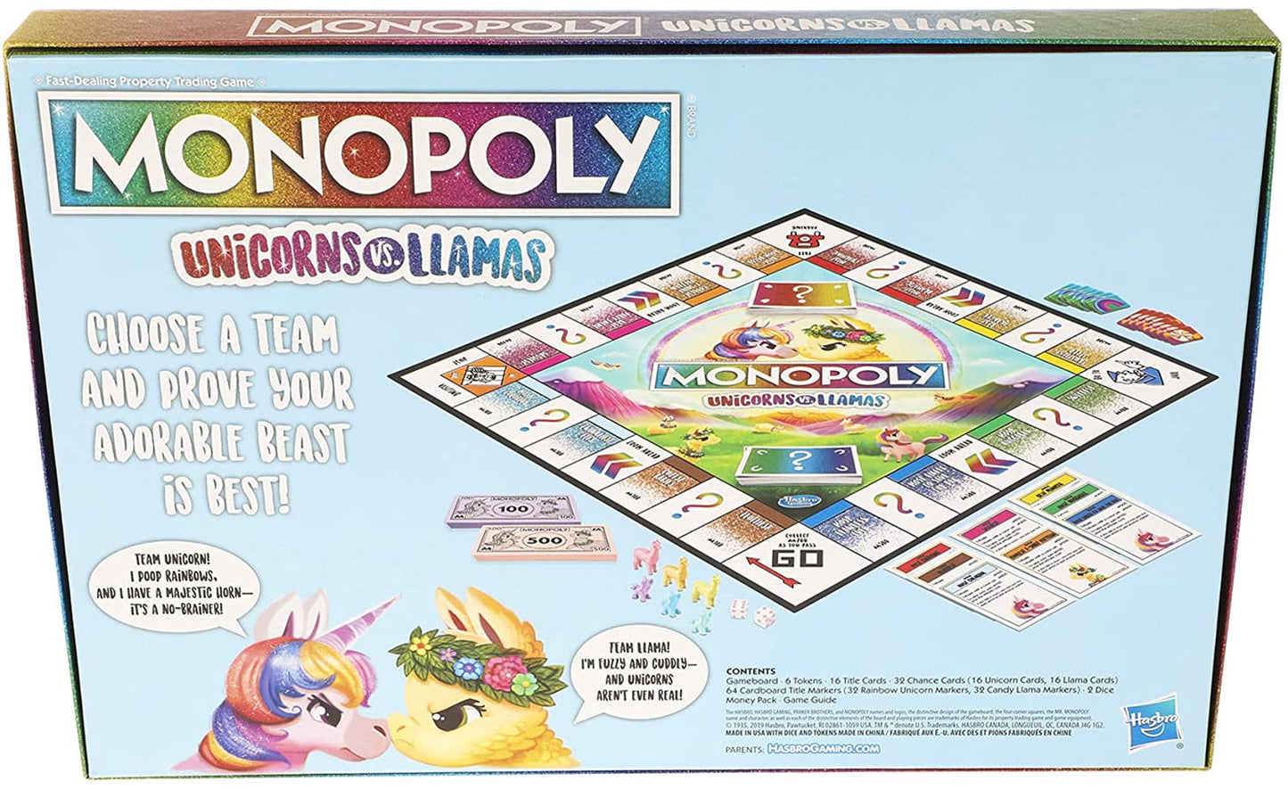 Hasbro - Monopoly Unicorns Vs. Llamas Board Game Gaming