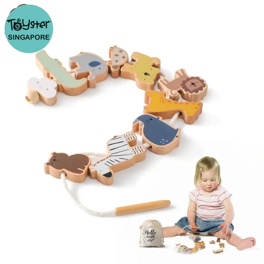 Baby Animal Threading Toys Wooden Stacking