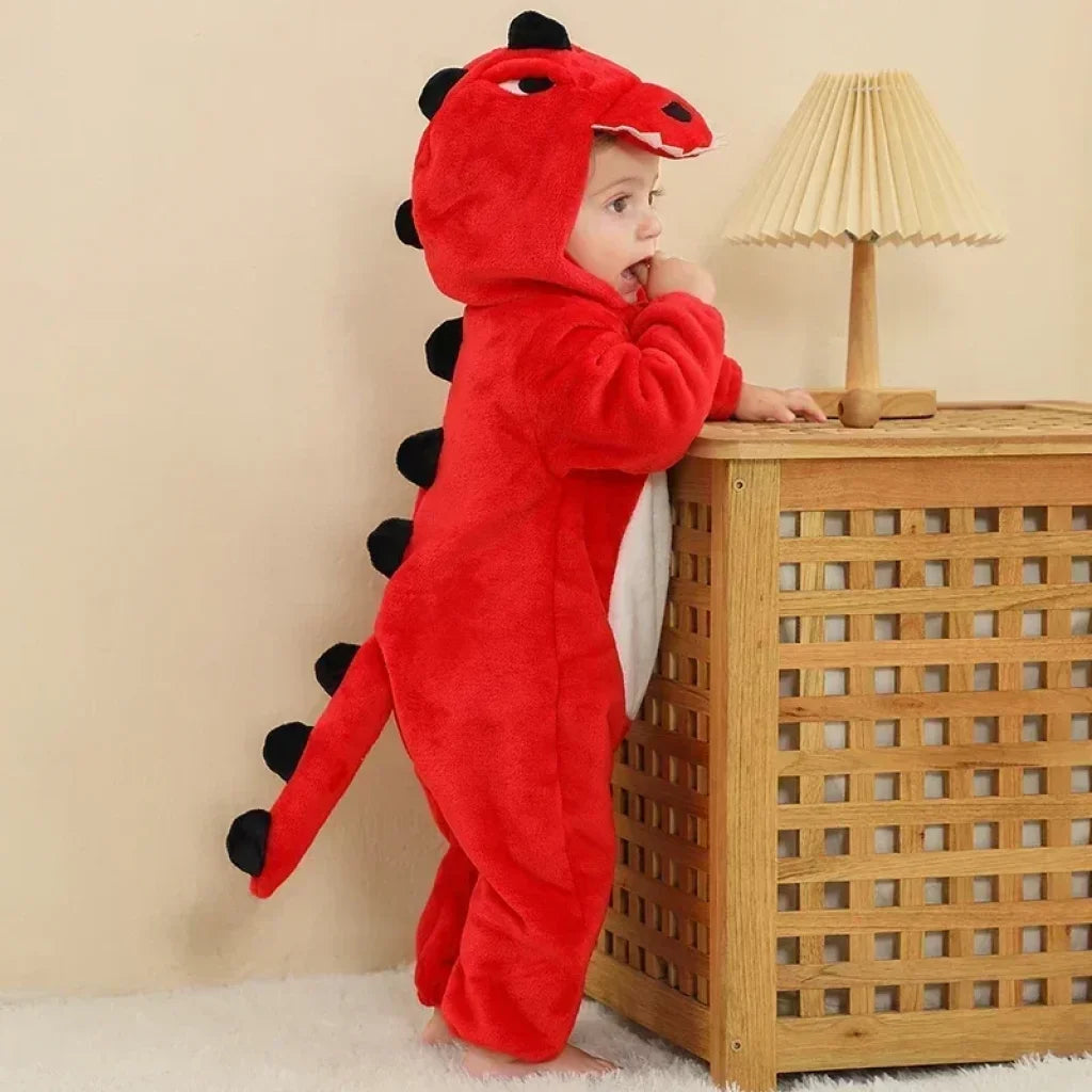Baby Onesie Animal Costume Winter Flannel Jumpsuit V1 Red Dinosaurs / 6-12 Months(80)