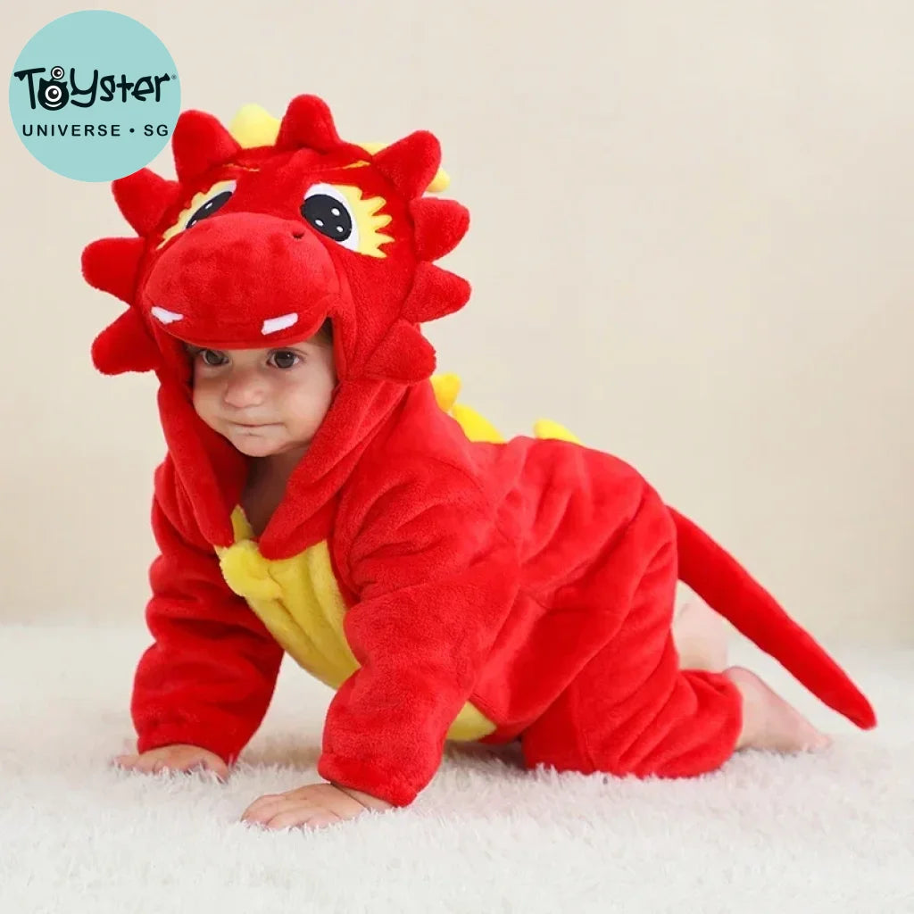 Baby Onesie Animal Costume Winter Flannel Jumpsuit V1 Red Dragon / 18-24 Months(100)