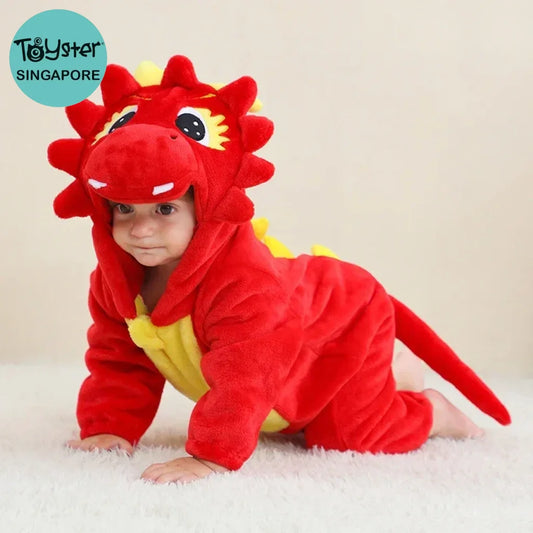 Baby Onesie Animal Costume Winter Flannel Jumpsuit V1 Red Dragon / 18-24 Months(100)