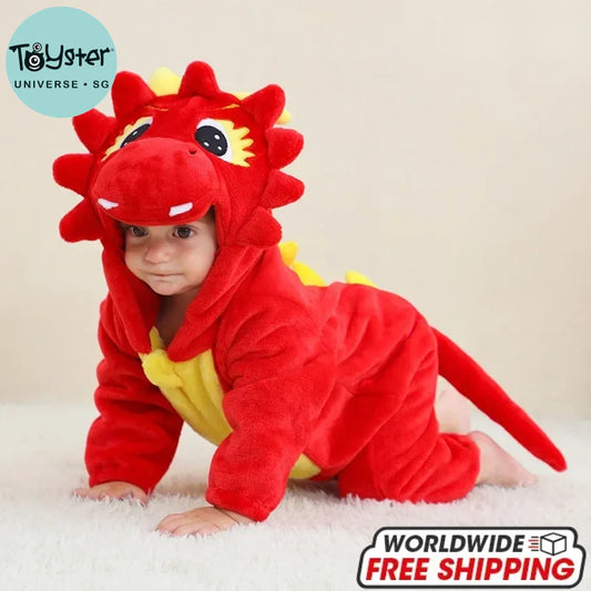 Baby Onesie Animal Costume Winter Flannel Jumpsuit V1 Red Dragon / 18-24 Months(100)