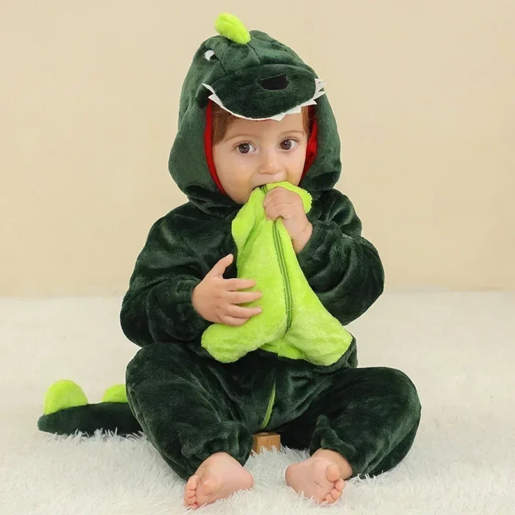 Baby Onesie Animal Costume Winter Flannel Jumpsuit V3 Dark Green Dinosaurs / 30-36 Months(120)