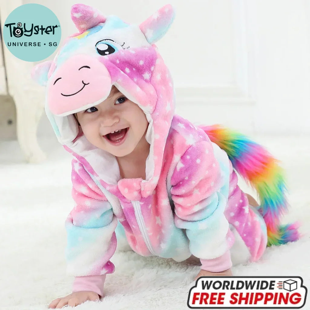 Baby Onesie Animal Costume Winter Flannel Jumpsuit V3 Pink Unicorn / 30-36 Months(120)