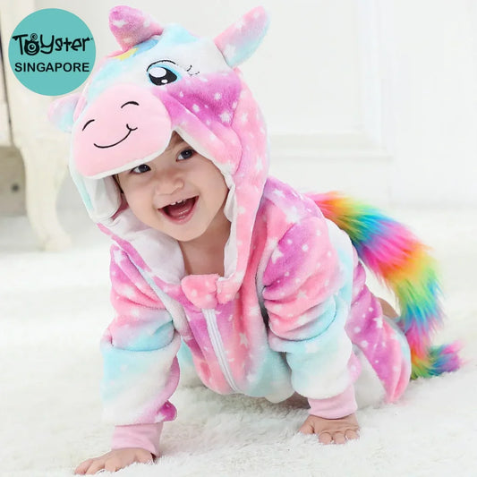 Baby Onesie Animal Costume Winter Flannel Jumpsuit V3 Pink Unicorn / 30-36 Months(120)