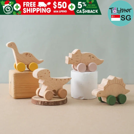 Baby Toy Beech Wood Block Cartoon Dinosaur Car