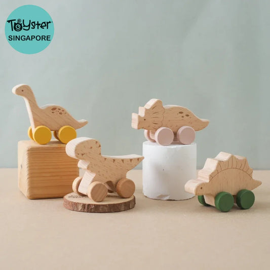 Baby Toy Beech Wood Block Cartoon Dinosaur Car