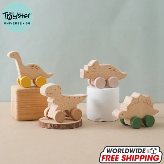 Baby Toy Beech Wood Block Cartoon Dinosaur Car