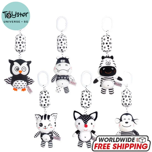 Black And White Hanging Soft Plush Rattle Toy