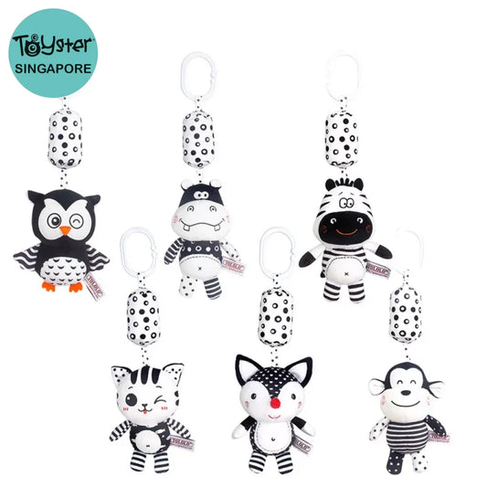 Black And White Hanging Soft Plush Rattle Toy