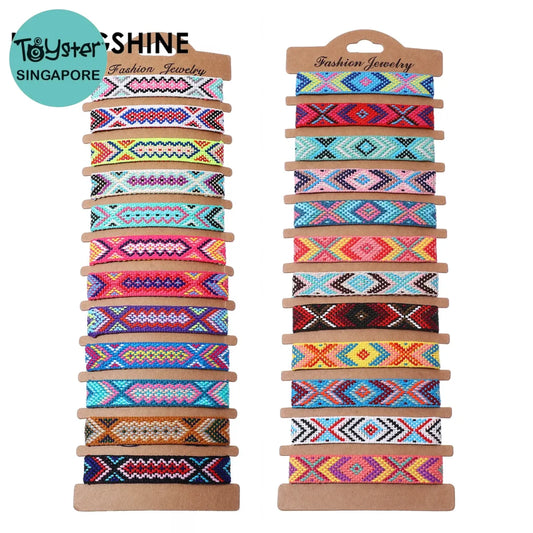 Boho 12Pcs/Set Multicolor Embroidery String Handwoven Friendship Bracelet