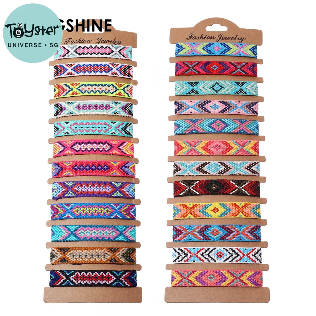 Boho 12Pcs/Set Multicolor Embroidery String Handwoven Friendship Bracelet