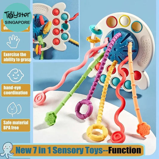 Bpa Free Baby Sensory Toys Silicone Pull String Activity