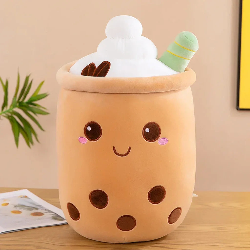 Bubble Tea Boba Plushie - brown cartoon AX / about 32-35cm