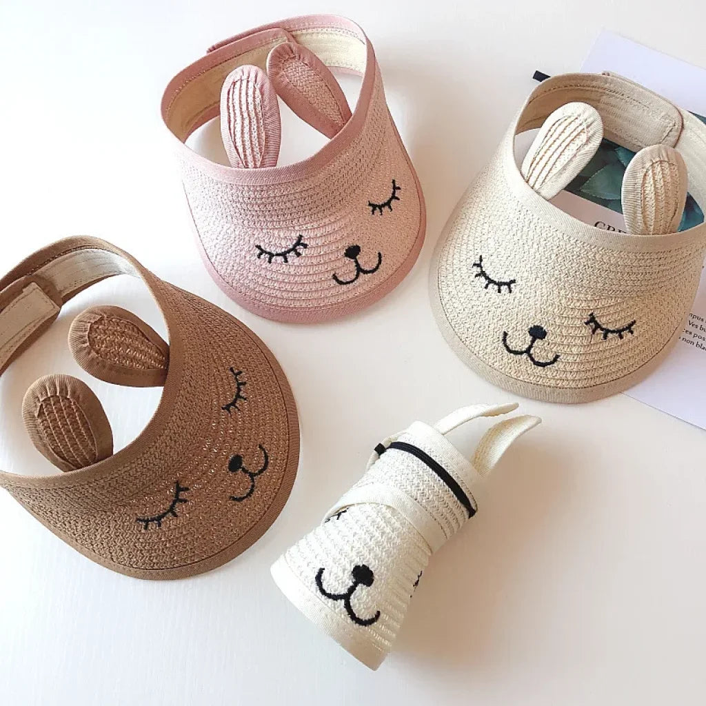 Bunny Baby Hat Summer Straw Folding Visor