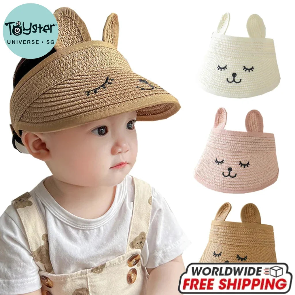 Bunny Baby Hat Summer Straw Folding Visor