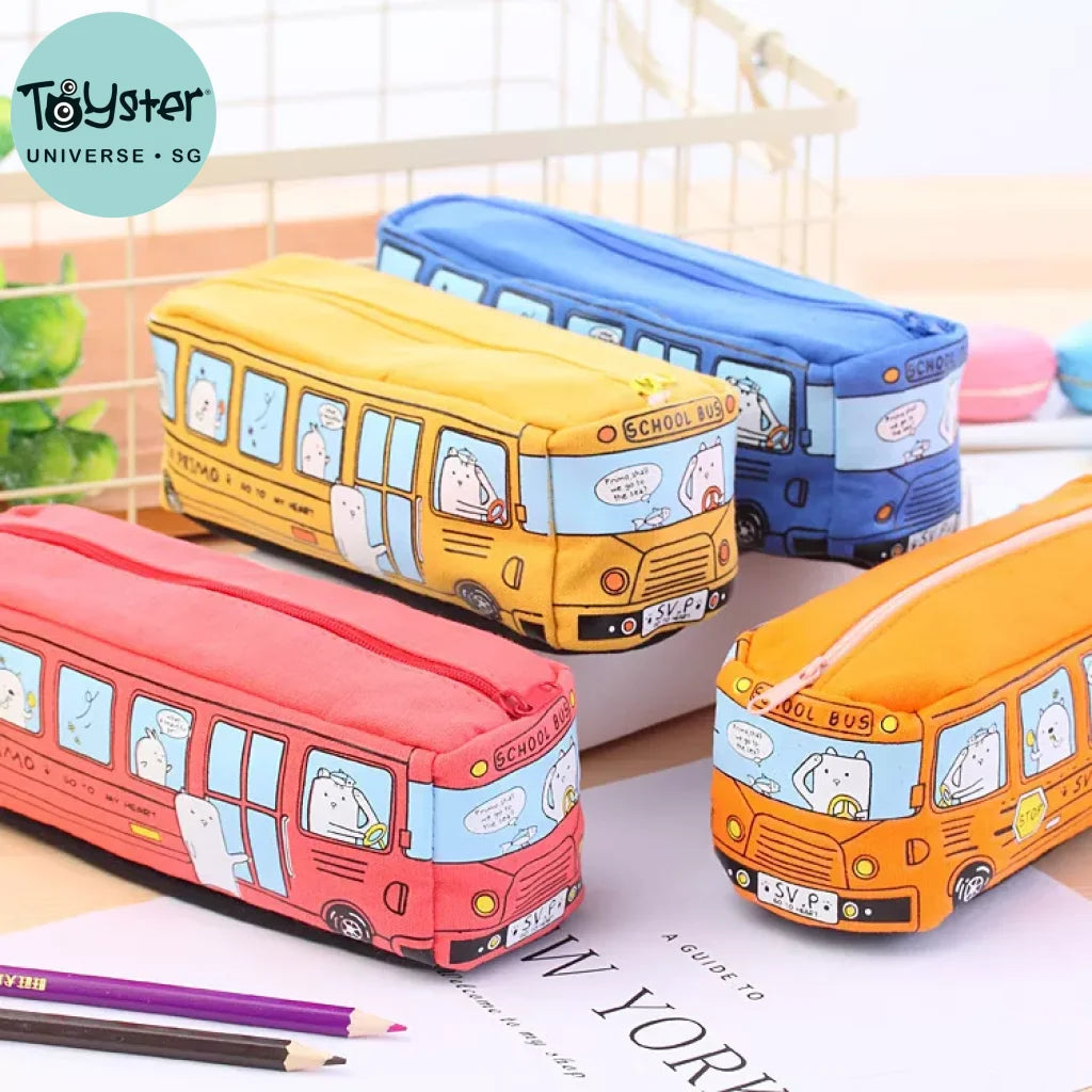 Cartoon Bus Pencil Bag Canvas Large Capacity
