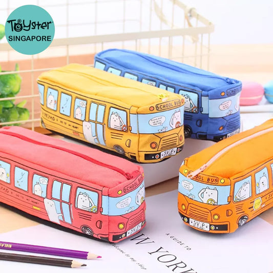 Cartoon Bus Pencil Bag Canvas Large Capacity