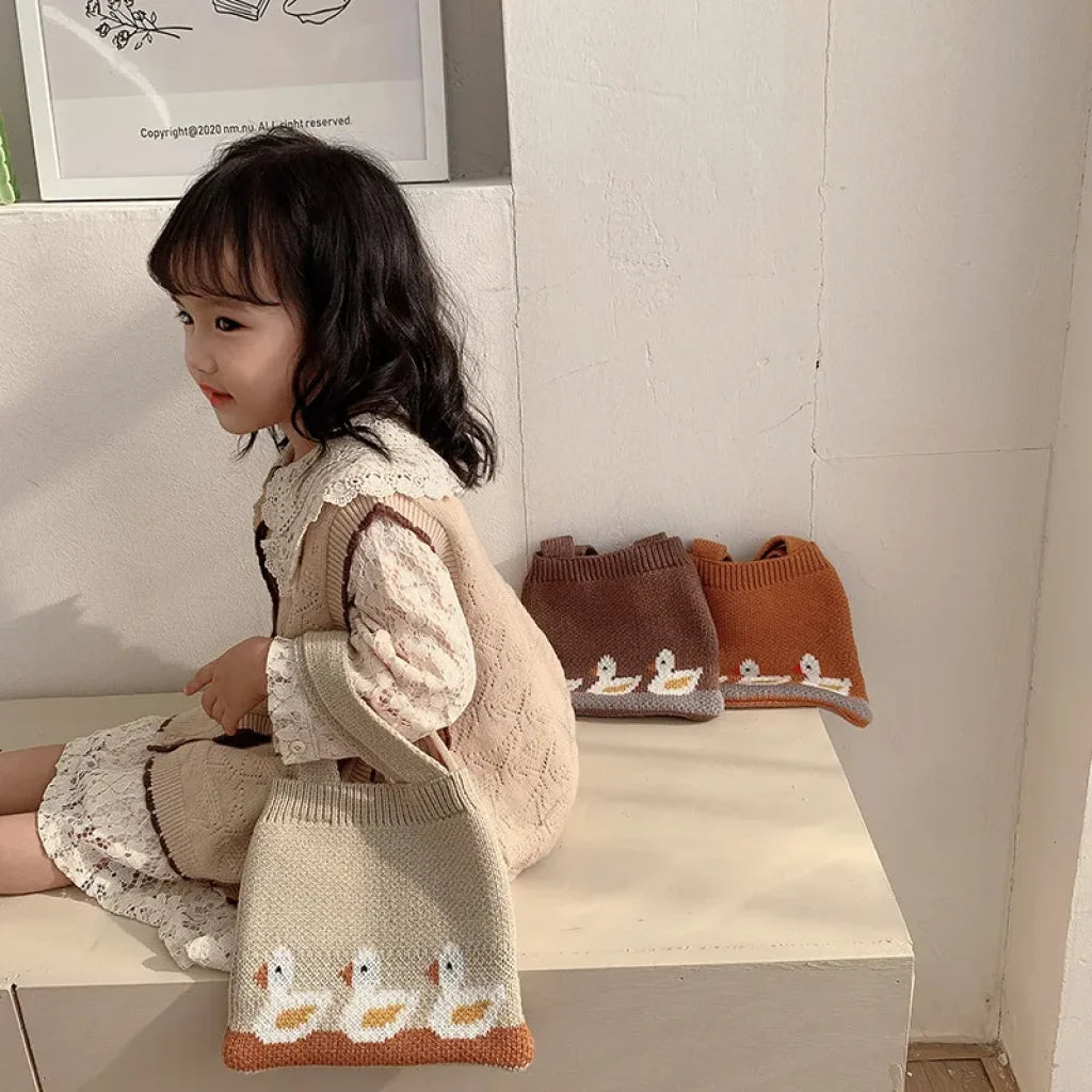 Cartoon Kids Knitted Autumn Winter Handbags