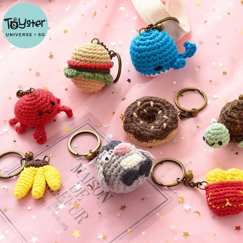 Crochet Hamburger Donut Animal Keyrings