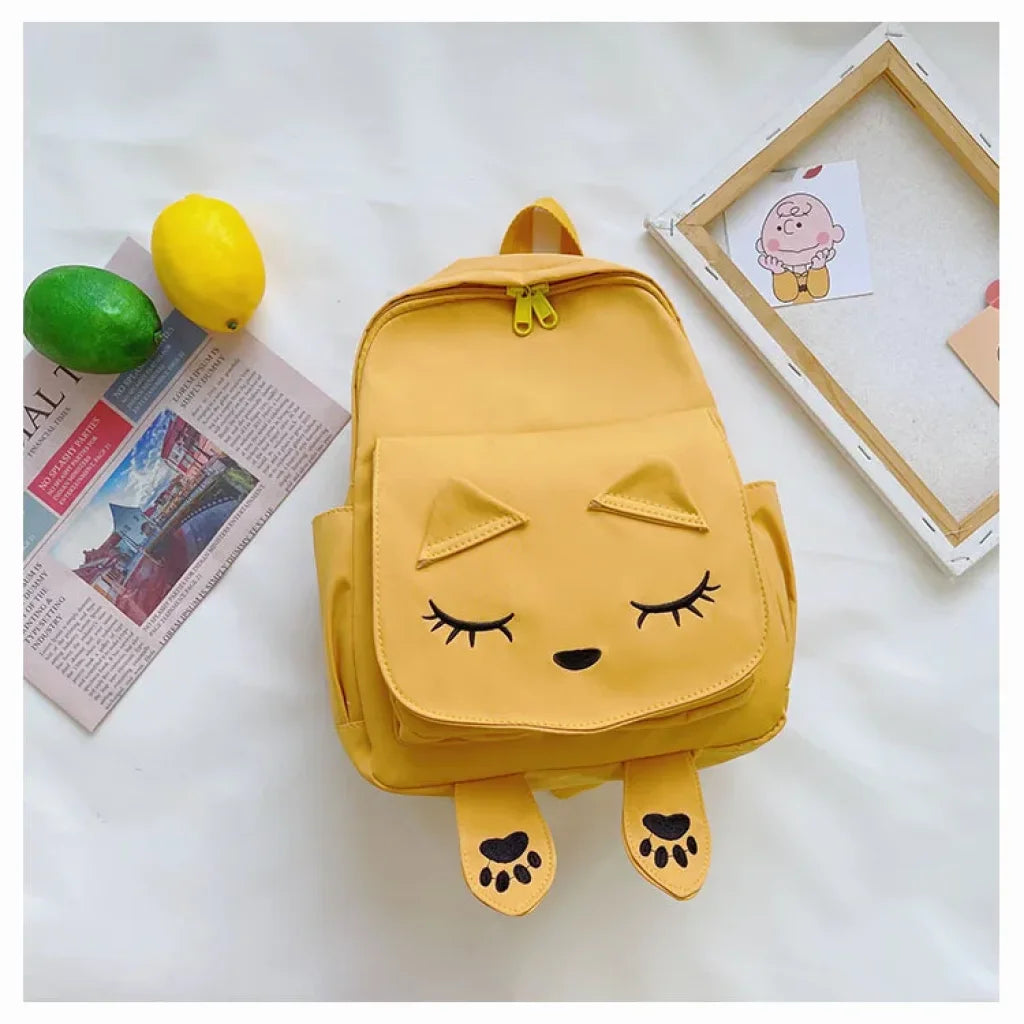 Custom Name Embroidery Cute Cat Children Backpack Yellow /