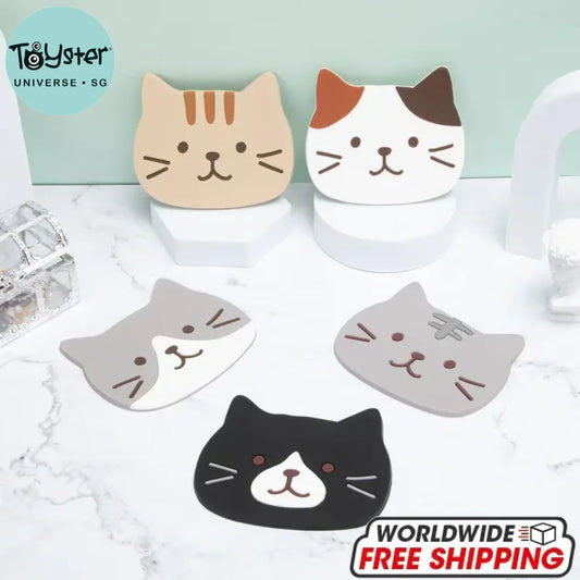 Cute Cats Silicone Cup Coaster Mat 5pcs - 5pcs / 10X8CM