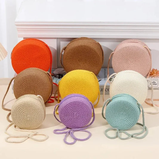 Cute Round Cake Woven Crossbody Bag