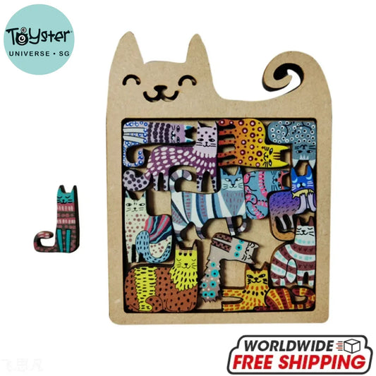 Cute Wooden Cat-Shaped Puzzle - 1pcs