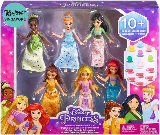 Disney Princess 6 Posable Small Dolls With Sparkling Clothing And 13 Tea Party Accessories