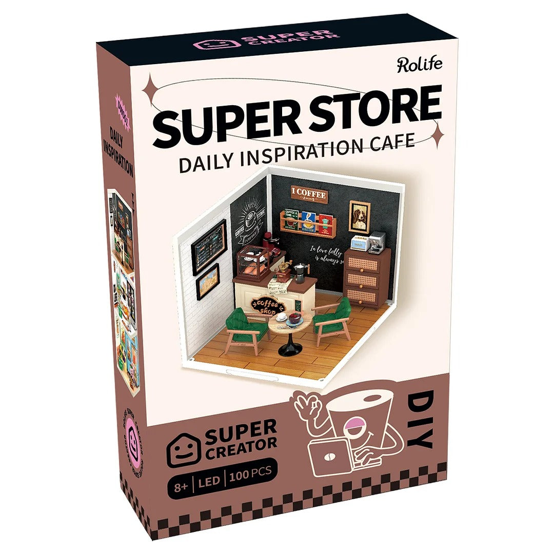 Robotime Rolife Super Creator Daily Inspiration Cafe Plastic DIY Miniature House Kit DW001