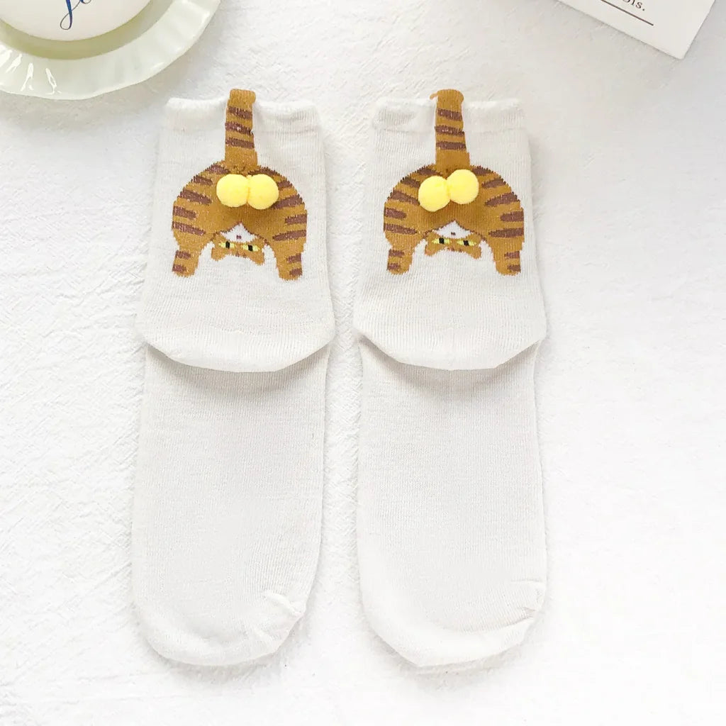 Funny Cat Black/White Mid-Tube Socks - white 1 / One Size / China Mainland