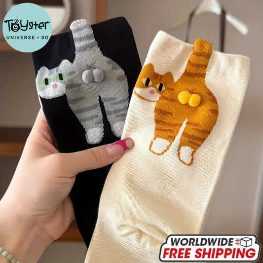 Funny Cat Black/White Mid-Tube Socks