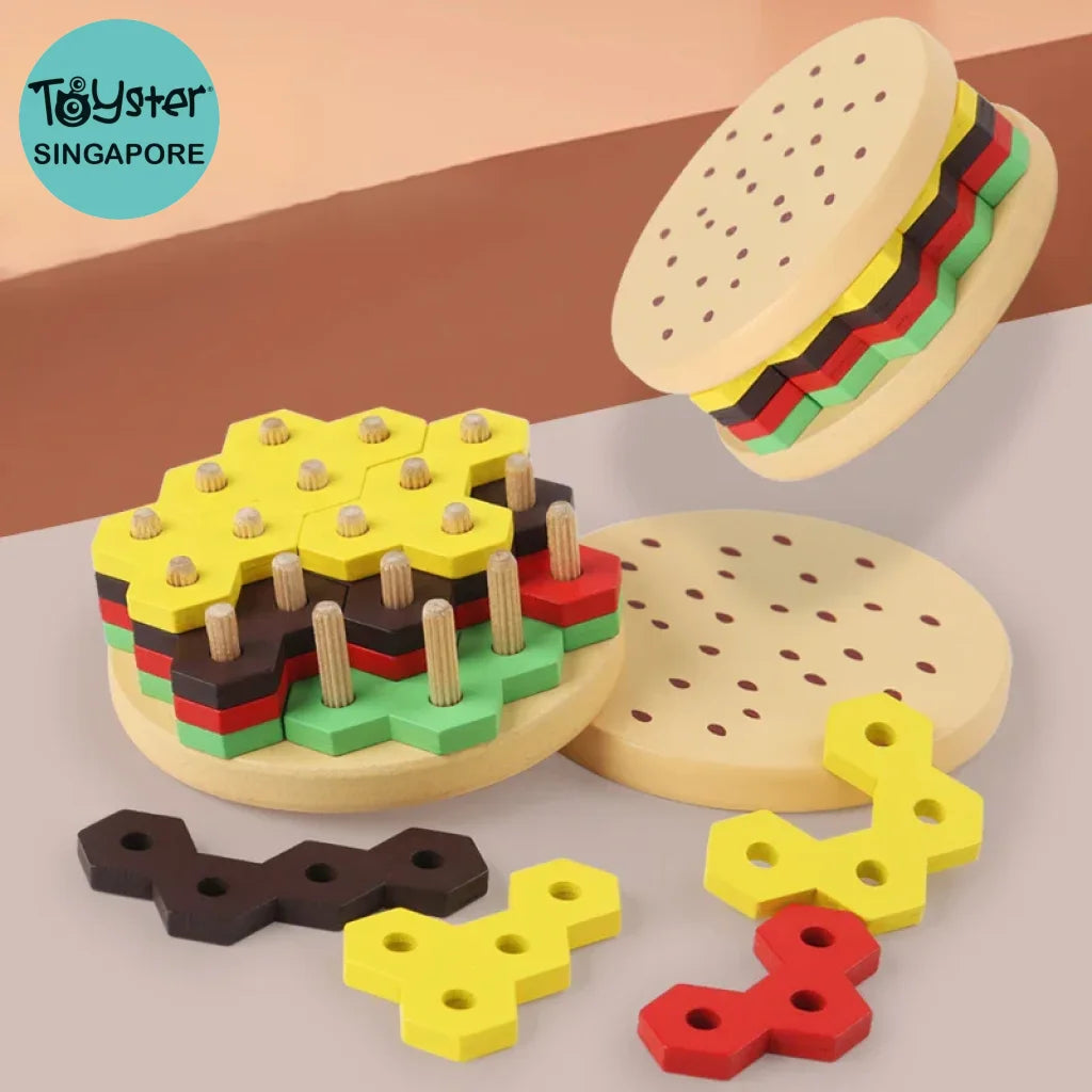 Hamburger Building Blocks Wooden Geometric Sorting And Stacking