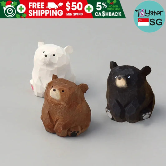 Hand Carved Miniature Solid Wood Bear Figurines