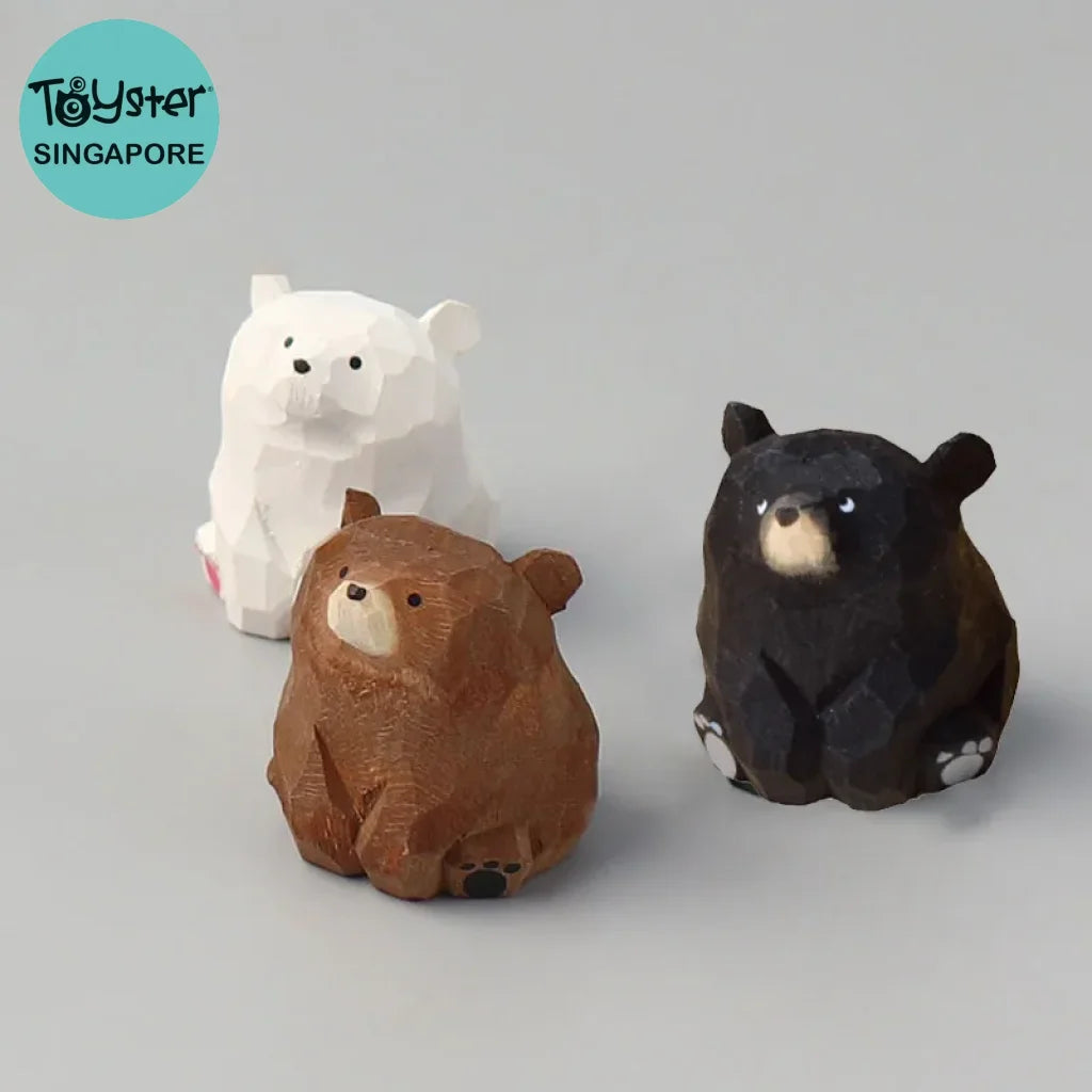 Hand Carved Miniature Solid Wood Bear Figurines