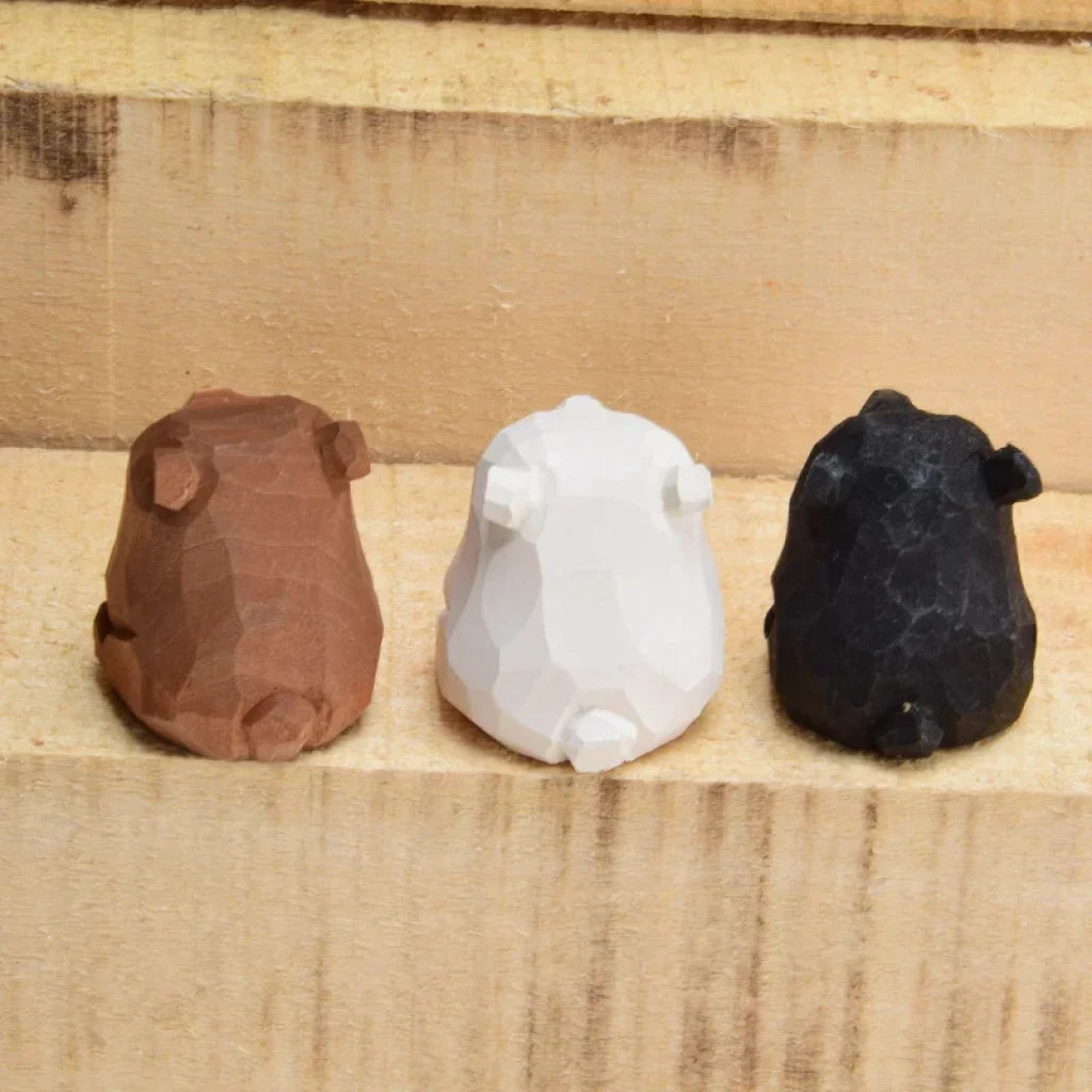 Hand Carved Miniature Solid Wood Bear Figurines