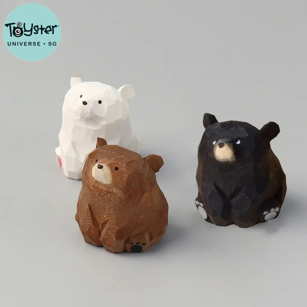 Hand Carved Miniature Solid Wood Bear Figurines