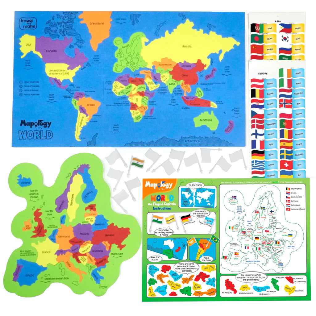 Interactive World Map Puzzle, Learn Countries Flags & Capitals (Ages 5+) - Mapology