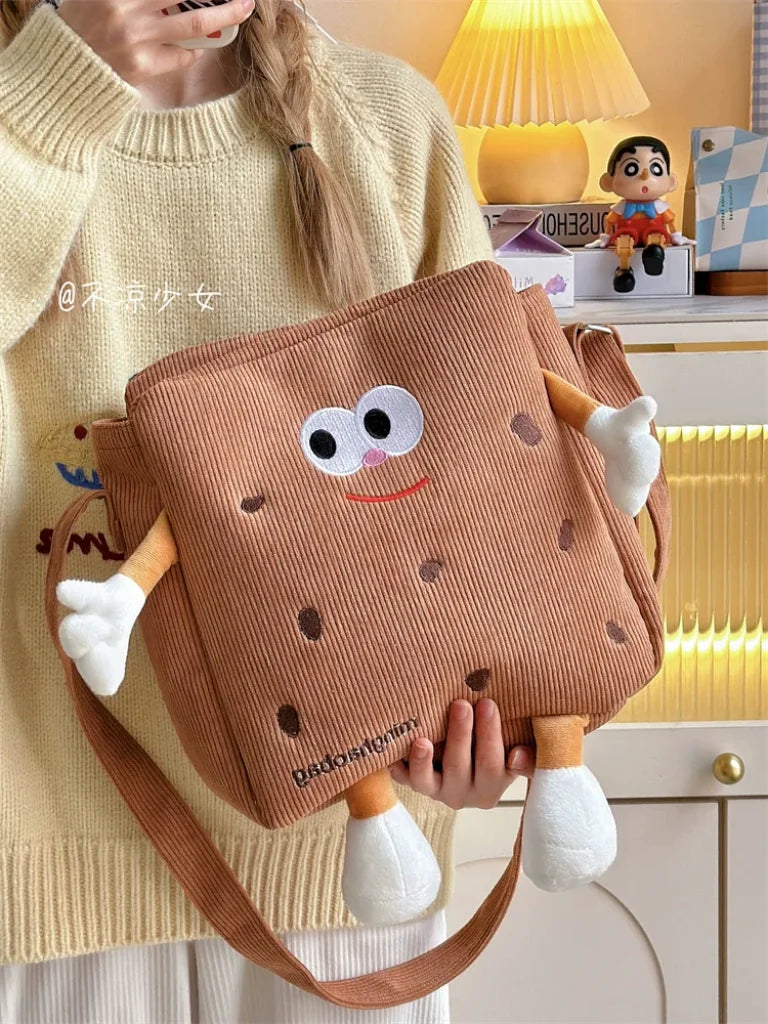 Japanese Style Ugly And Cute Corduroy Cartoon Class Messenger Bag